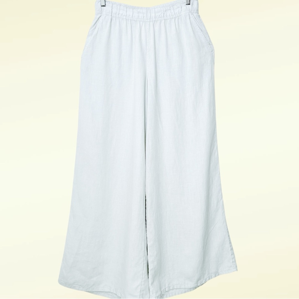 90s Coastal 100% Linen Wide Leg Breezy Beach Pants M  Gray/Green Sigrid Olsen